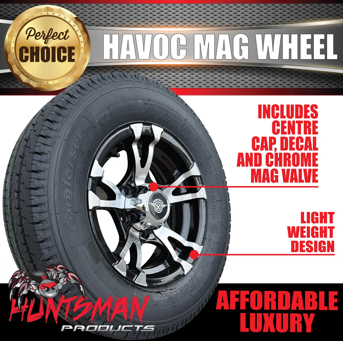 14" Havoc Trailer Caravan Alloy & 195R14C Tyre suits HT Holden pattern. 195 14 - Image 3
