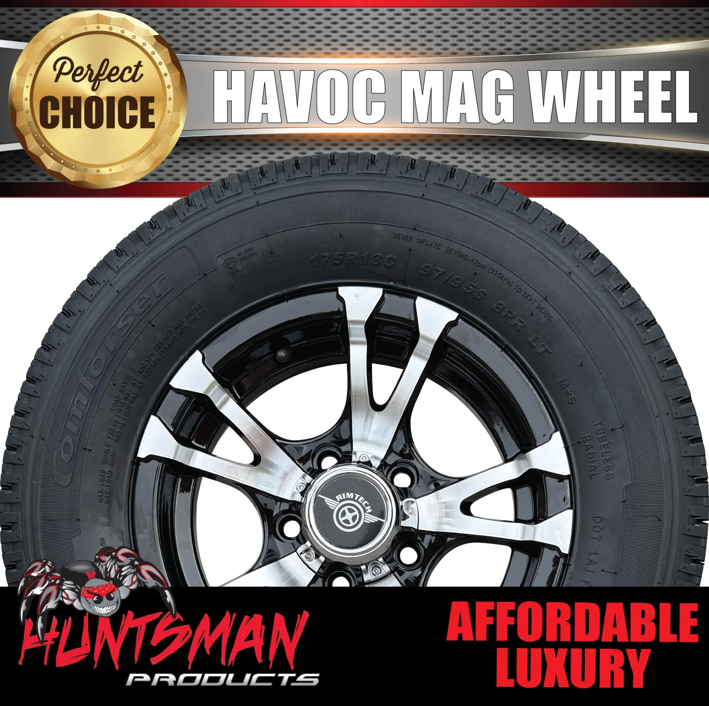14" Havoc Trailer Caravan Alloy Rim & 195R14C Tyre suits Ford pattern. 195 14 - Image 4