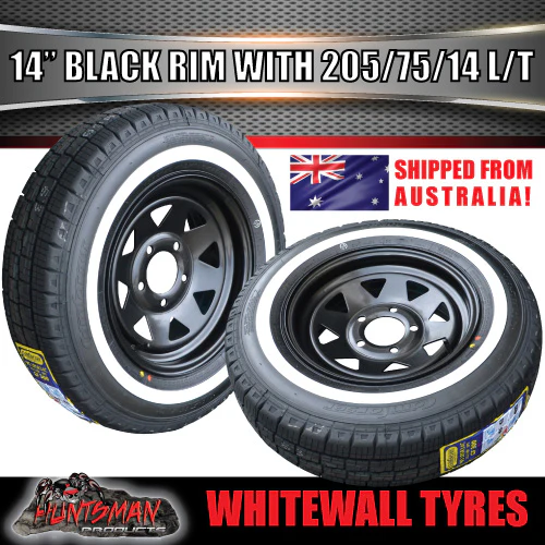 14" HQ Black Trailer Caravan Steel Rim & 205/75R14C Whitewall Tyre. 205 75 14 - Image 2