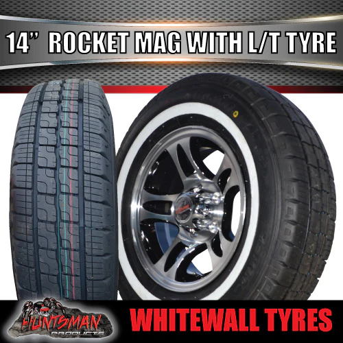 14" Trailer Caravan HQ Rocket Mag Wheel & 205/75R14C Whitewall Tyre. 205 75 14 - Image 2