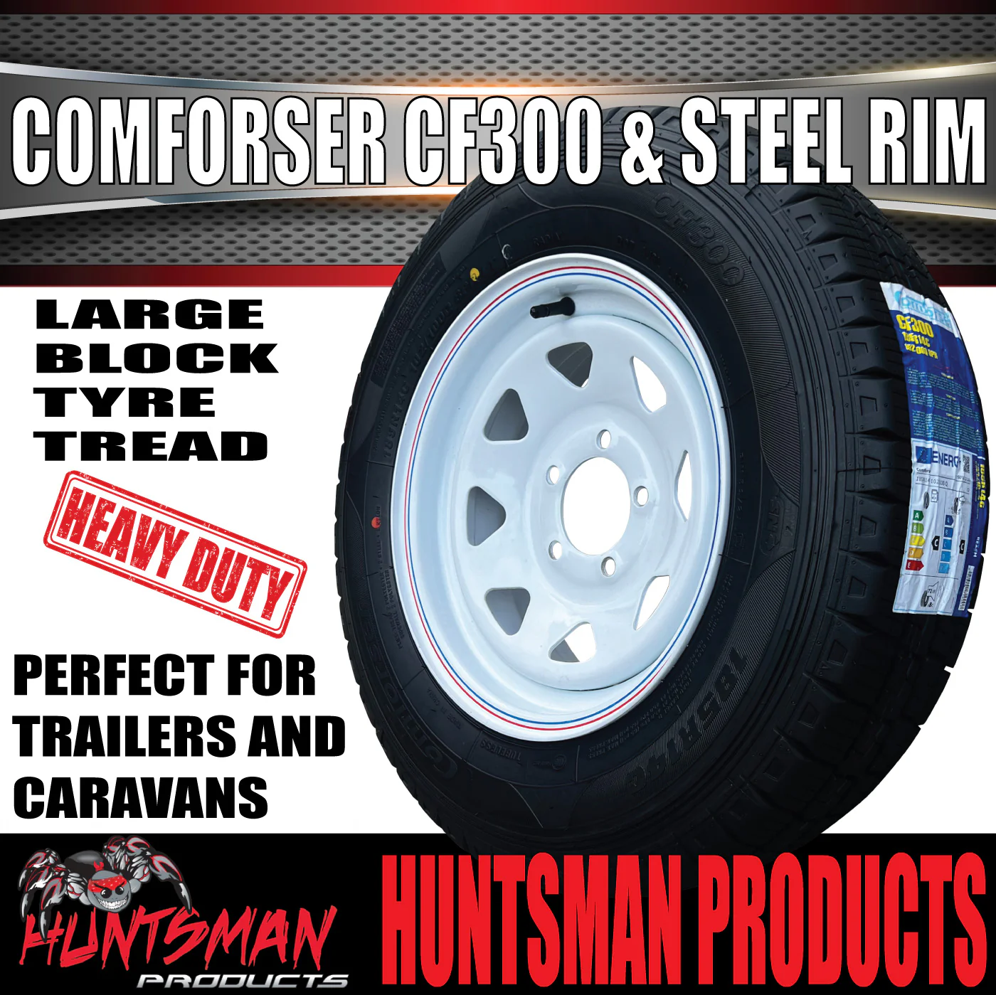 14x6 & 195R14C Comforser CF300 Sunraysia HQ White Wheel Rim & Tyre For Caravans & Trailers