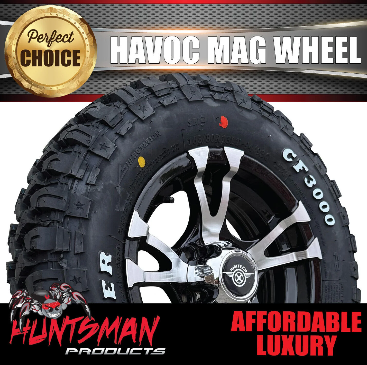 14" HT Holden Pattern Havoc Trailer Caravan Mag Wheel Rim & 185R14 LT CF3000 Mud Tyre - Image 3