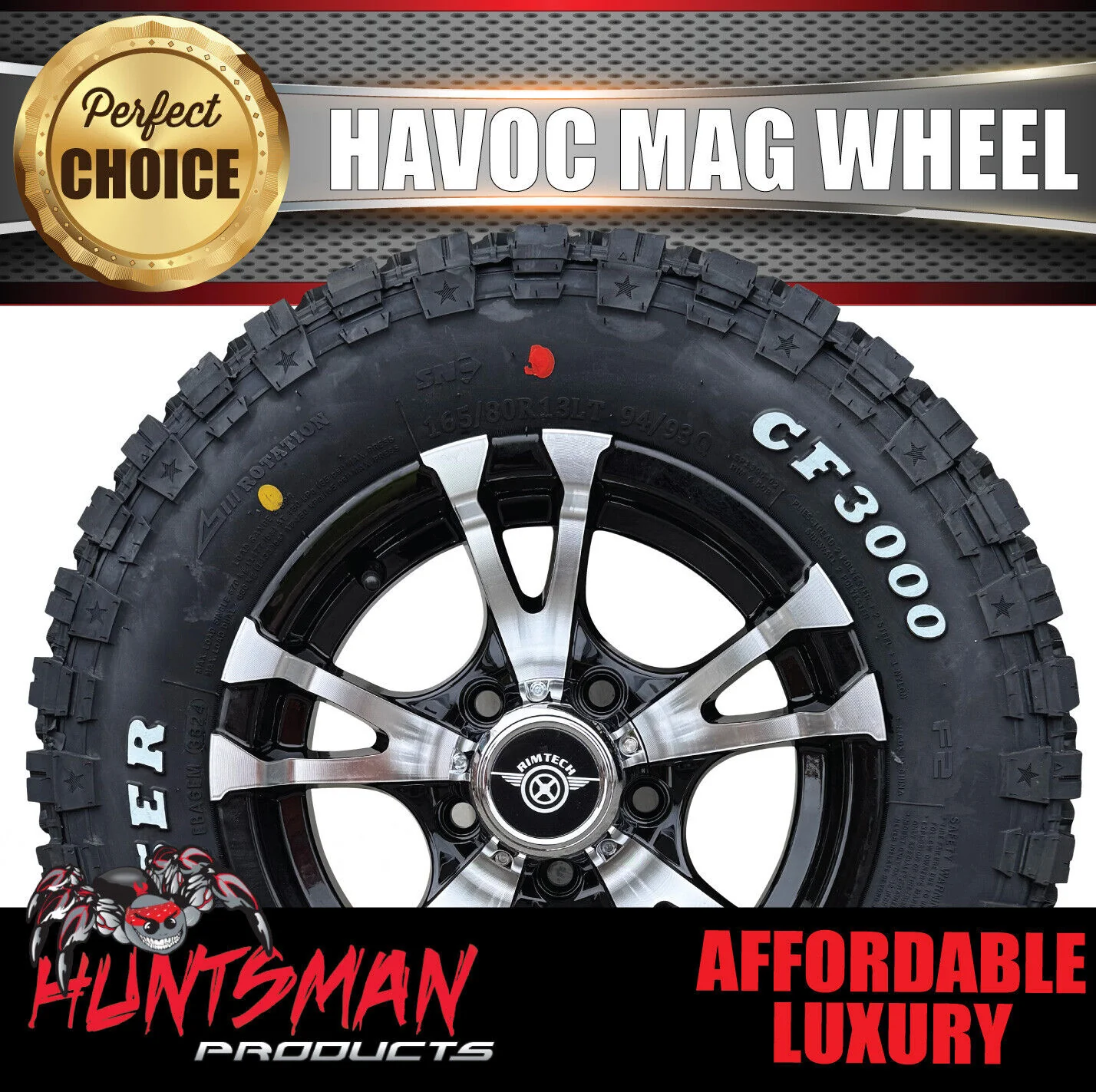 14" HT Holden Pattern Havoc Trailer Caravan Mag Wheel Rim & 185R14 LT CF3000 Mud Tyre - Image 4