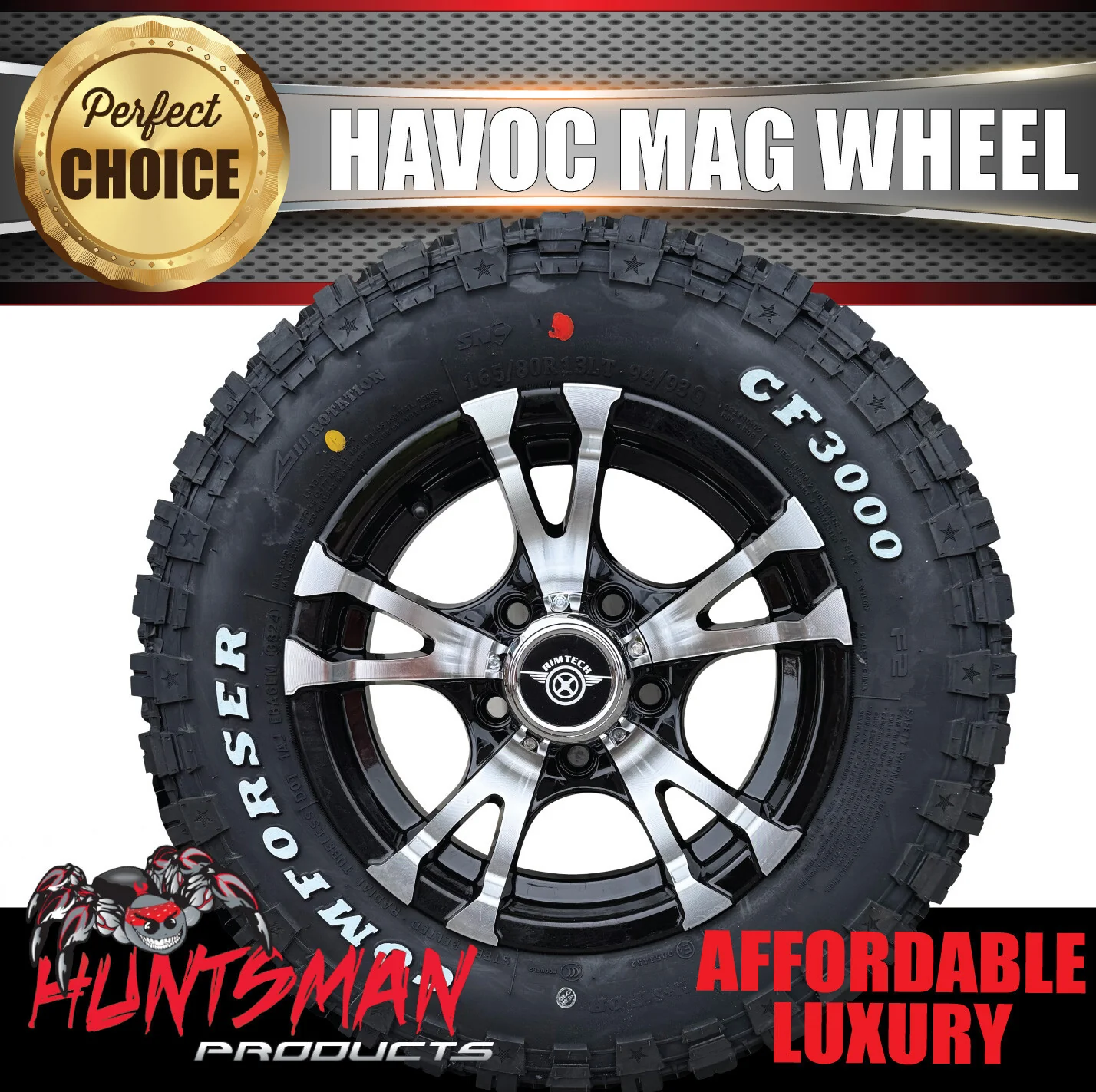 14" HT Holden Pattern Havoc Trailer Caravan Mag Wheel Rim & 185R14 LT CF3000 Mud Tyre - Image 5