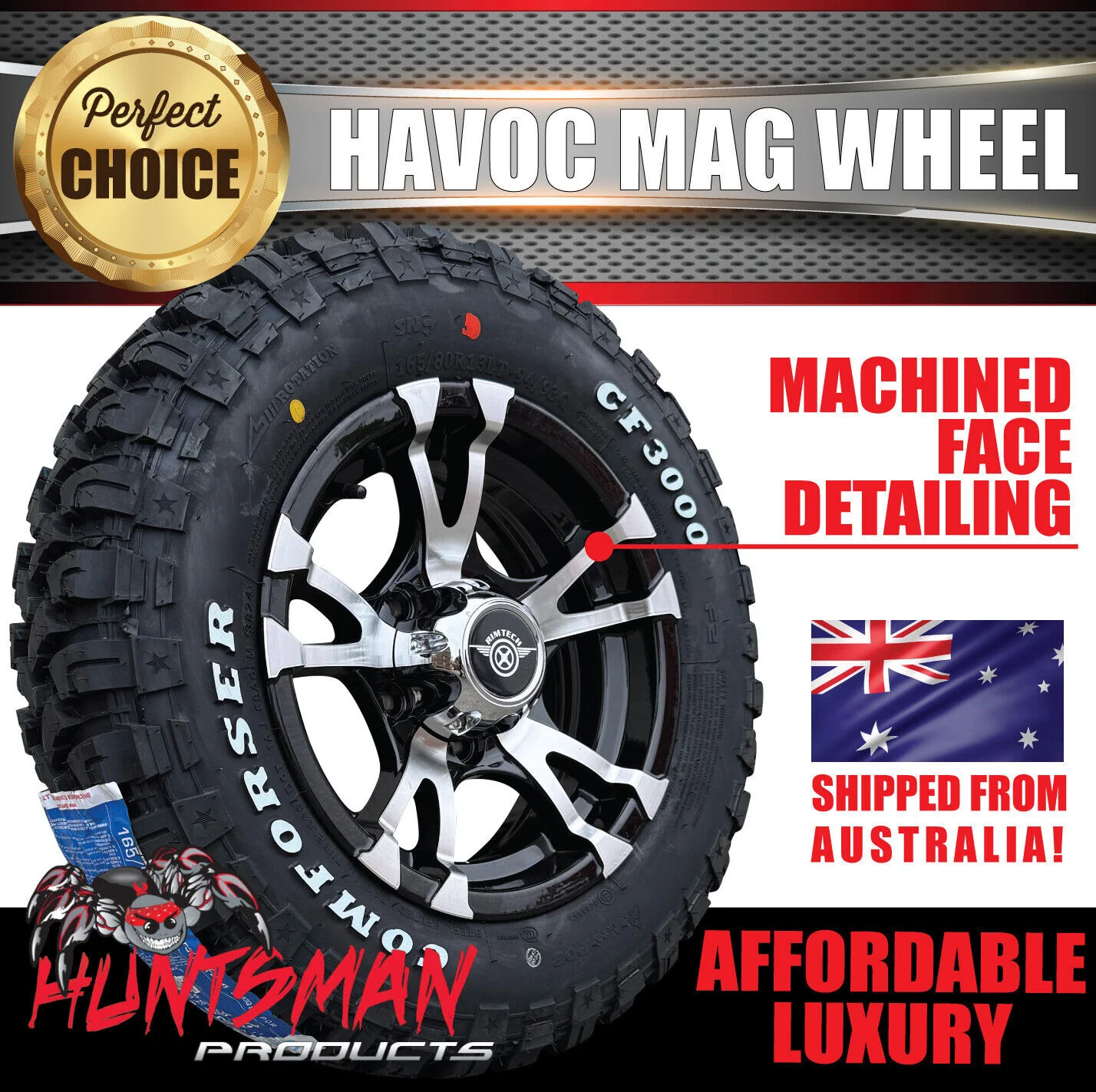 14" HT Holden Pattern Havoc Trailer Caravan Mag Wheel Rim & 185R14 LT CF3000 Mud Tyre - Image 6