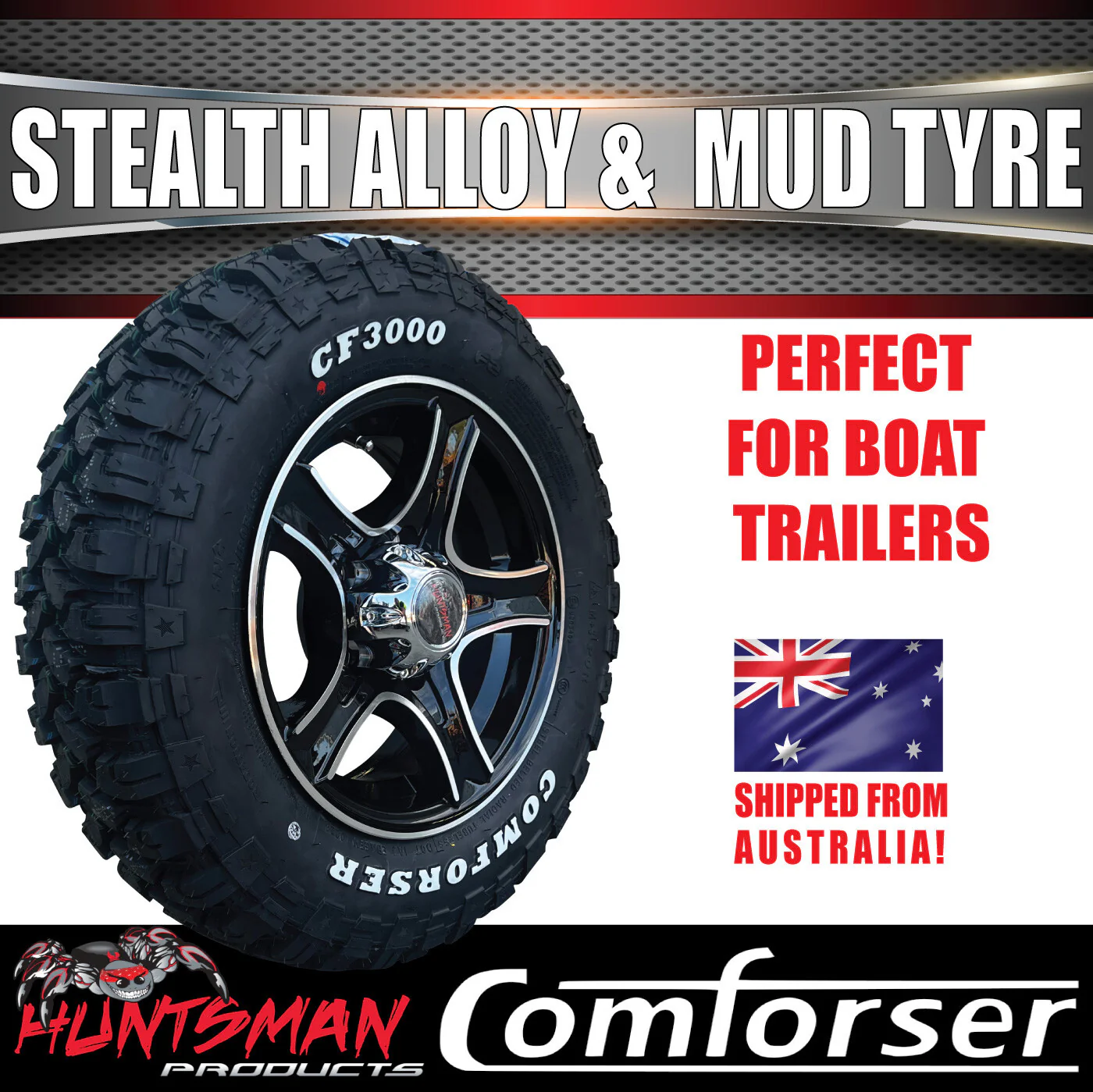 14" Ford Stud Stealth Trailer Caravan Mag Wheel Rim & 185R14 LT CF3000 Mud Tyre - Image 2