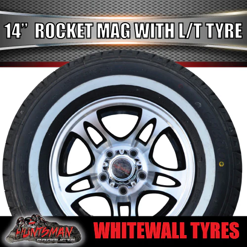 14" Trailer Caravan Rocket Alloy Rim & 185R14C Whitewall Tyre Suits Ford. 185 14 - Image 3