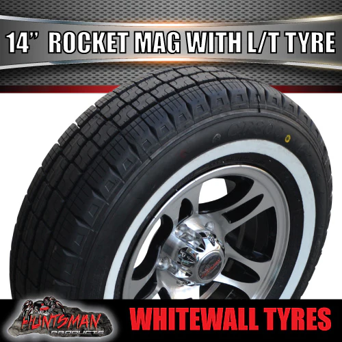 14" Trailer Caravan Rocket Alloy Rim & 185R14C Whitewall Tyre Suits Ford. 185 14 - Image 4