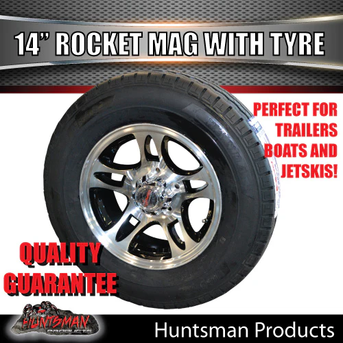 14" Trailer Caravan Rocket Alloy Wheel & 195R14C Tyre suits HQ pattern. 195 14 - Image 4
