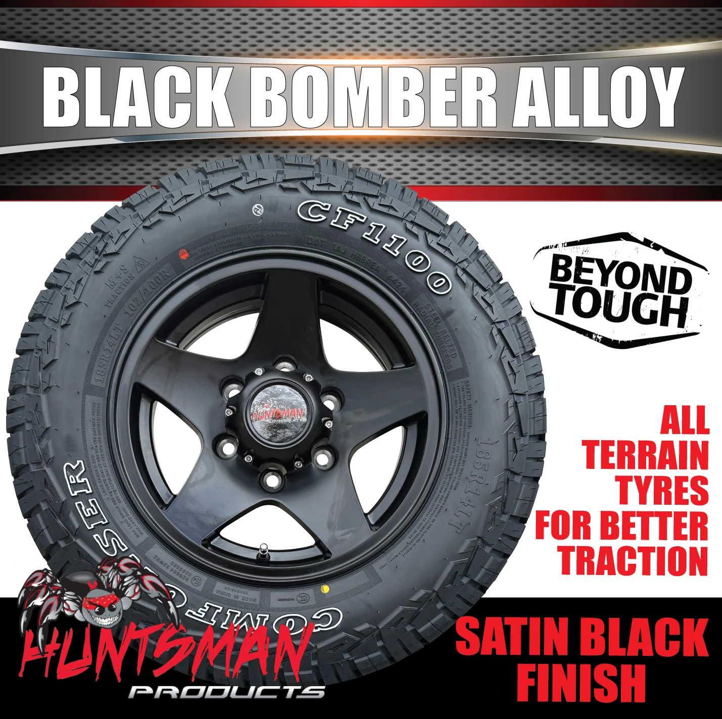 14" Trailer Caravan 6 Stud Black Bomber Alloy Wheel & 175/70R14 LT RA1100 A/T Commercial Tyre. 175 70 14 - Image 3