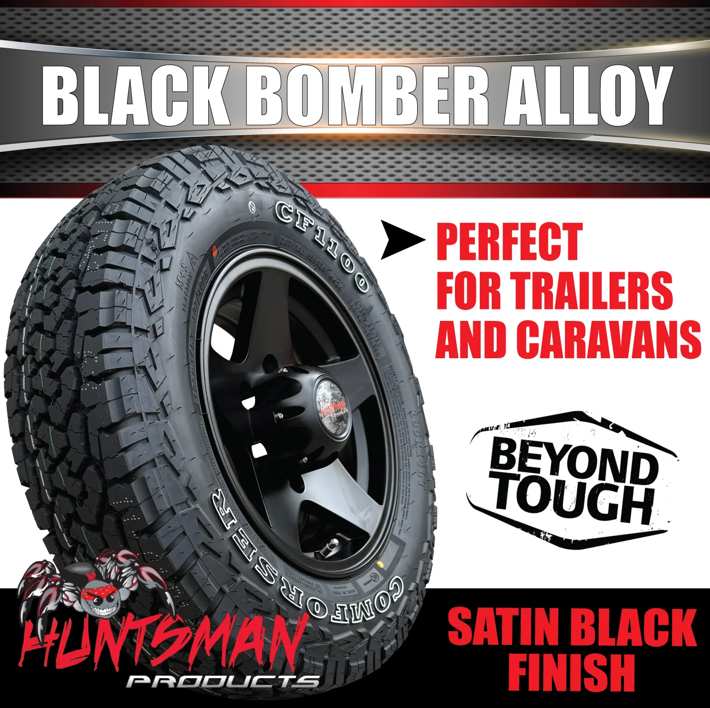 14" Trailer Caravan 6 Stud Black Bomber Alloy Wheel & 175/70R14 LT RA1100 A/T Commercial Tyre. 175 70 14 - Image 4