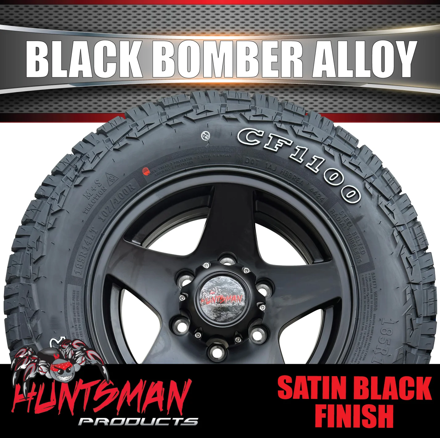 14" Trailer Caravan 6 Stud Black Bomber Alloy Wheel & 175/70R14 LT RA1100 A/T Commercial Tyre. 175 70 14 - Image 5