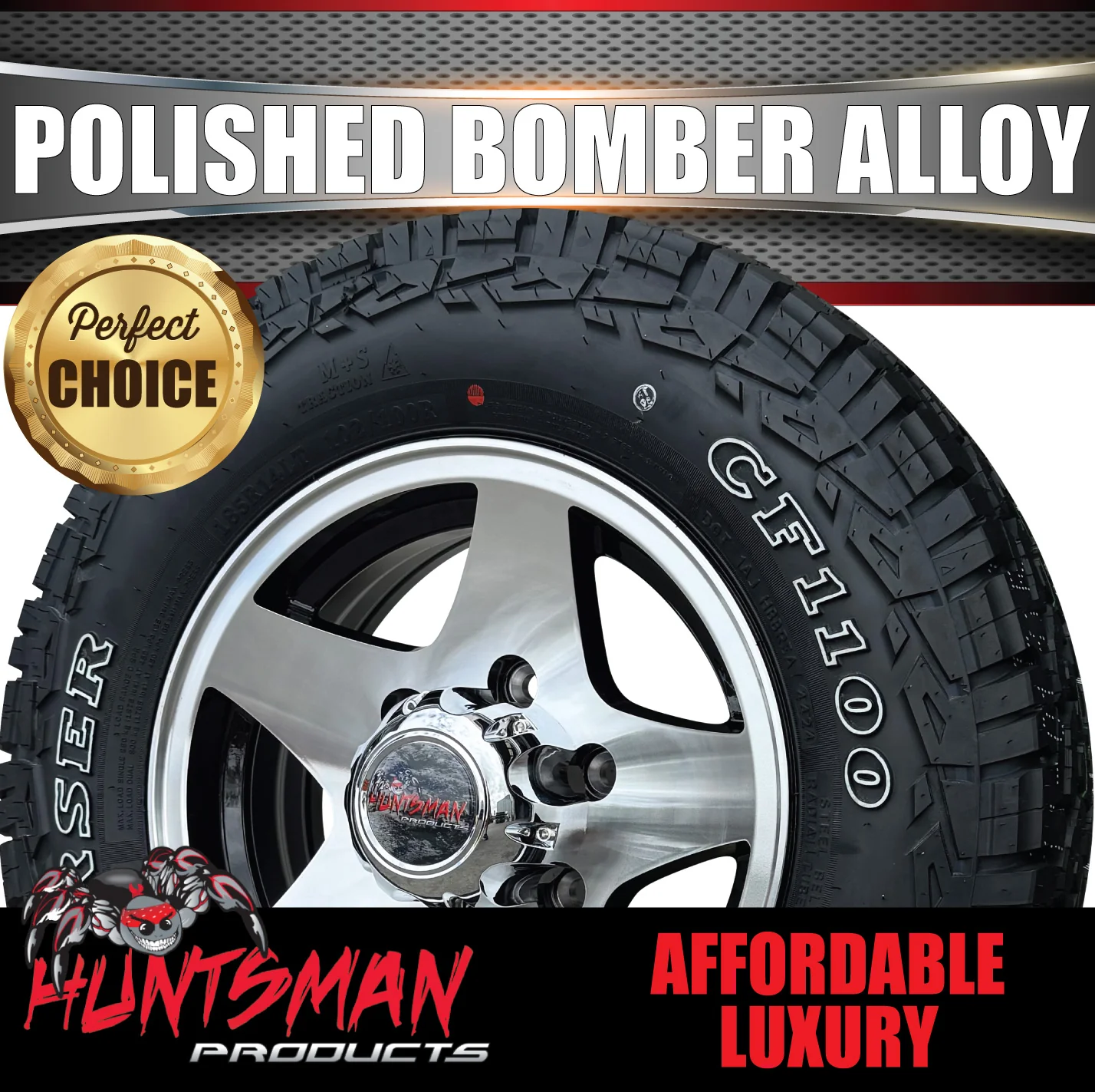 14" Trailer Caravan 6 Stud Polished Bomber Alloy Wheel & 175/70R14 LT RA1100 A/T Commercial Tyre. 175 70 14 - Image 2