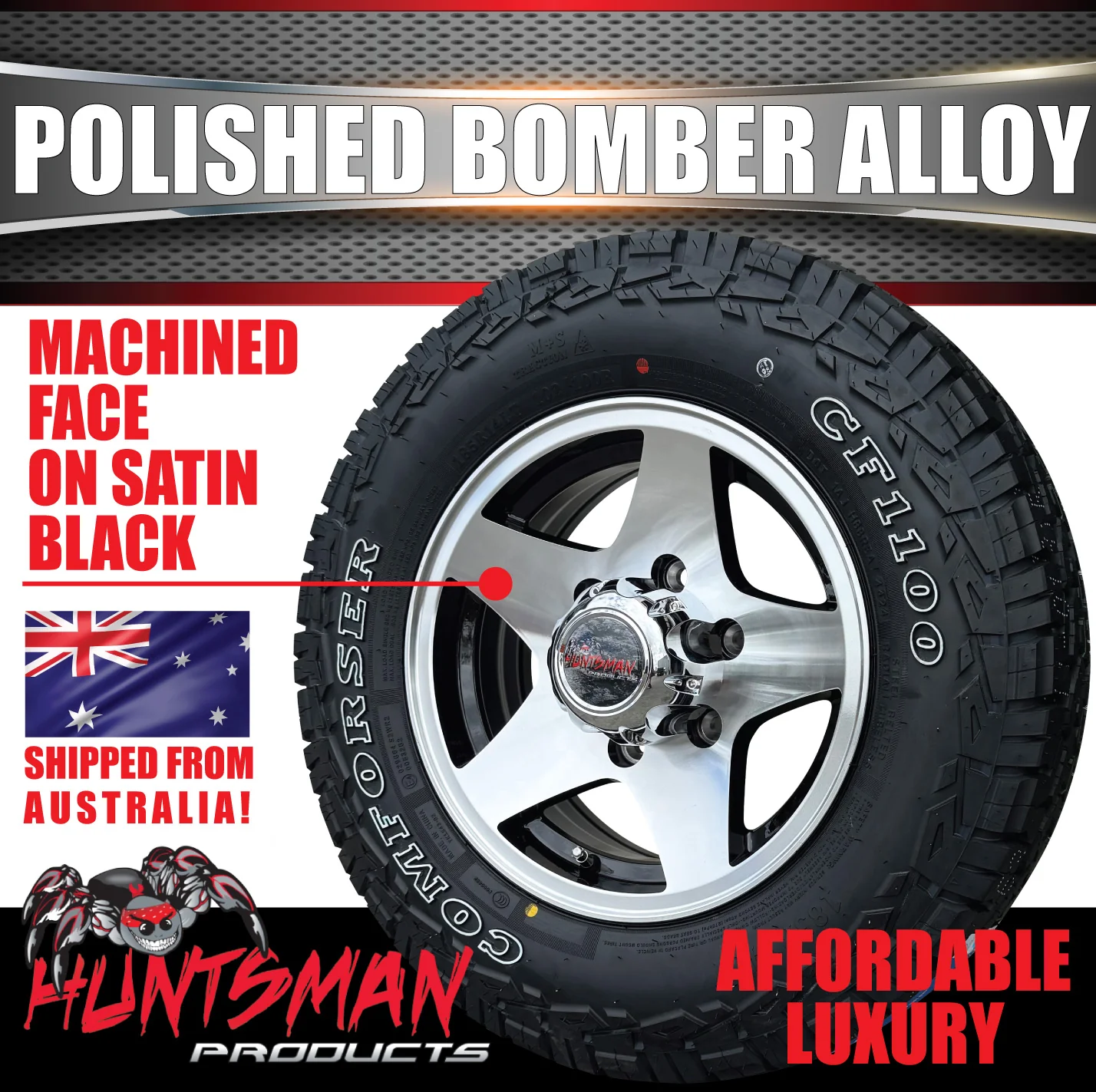 14" Trailer Caravan 6 Stud Polished Bomber Alloy Wheel & 175/70R14 LT RA1100 A/T Commercial Tyre. 175 70 14 - Image 4