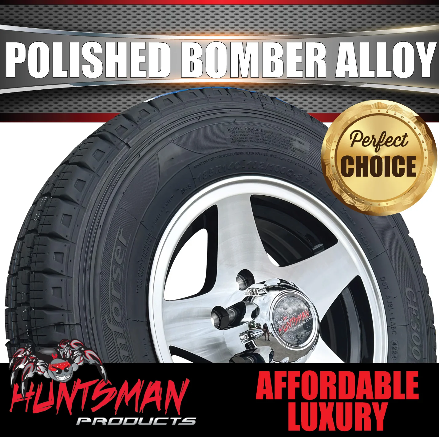 14" Trailer Caravan 6 Stud Polished Bomber Alloy Wheel & 185R14C Commercial Tyre. 185 14 - Image 5