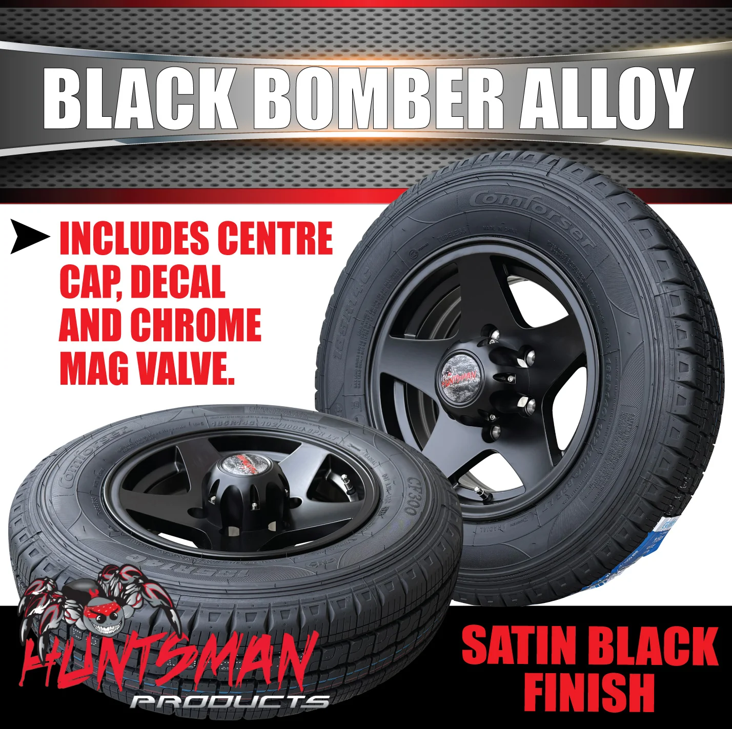 14" Trailer Caravan 6 Stud Bomber Alloy Wheel & 195R14C Commercial Tyre. 195 14 - Image 2