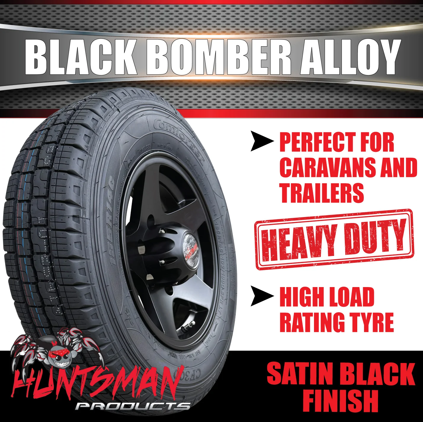 14" Trailer Caravan 6 Stud Bomber Alloy Wheel & 195R14C Commercial Tyre. 195 14 - Image 3