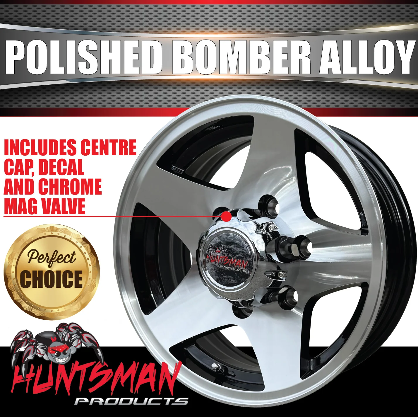 14" Trailer Caravan 6 Stud Polished Bomber Alloy Wheel & 185R14 LT RA1100 A/T Commercial Tyre. 185 14 - Image 8