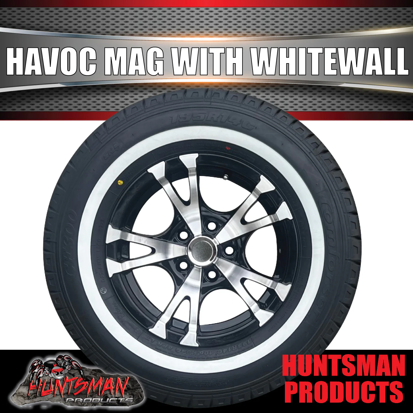 14" Trailer Caravan HT Holden Havoc Alloy Mag Wheel Rim & 195R14C Whitewall Tyre - Image 2