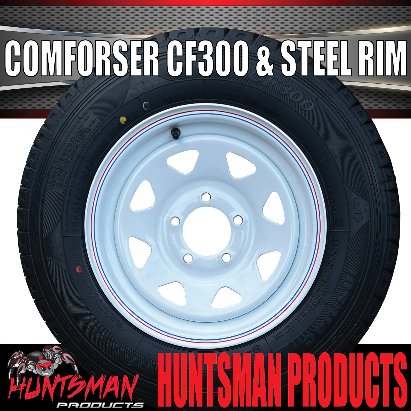 14x6 & 185R14C Ford Pattern White Trailer Caravan Sunraysia Wheel Rim & Comforser CF300 Tyre - Image 3