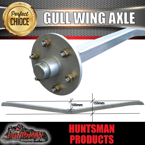 1400Kg Galvanised Lazy Gullwing Boat Trailer Axle. 103mm Drop, Marine Seals - Image 2