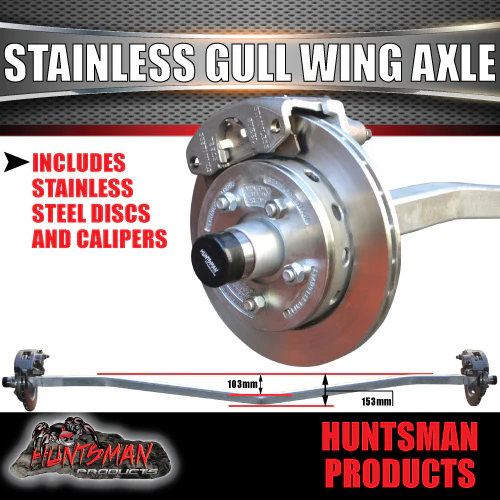 1400Kg Galvanised Stainless Calipers & 10" Hydraulic Disc Gullwing Boat Trailer Axle.