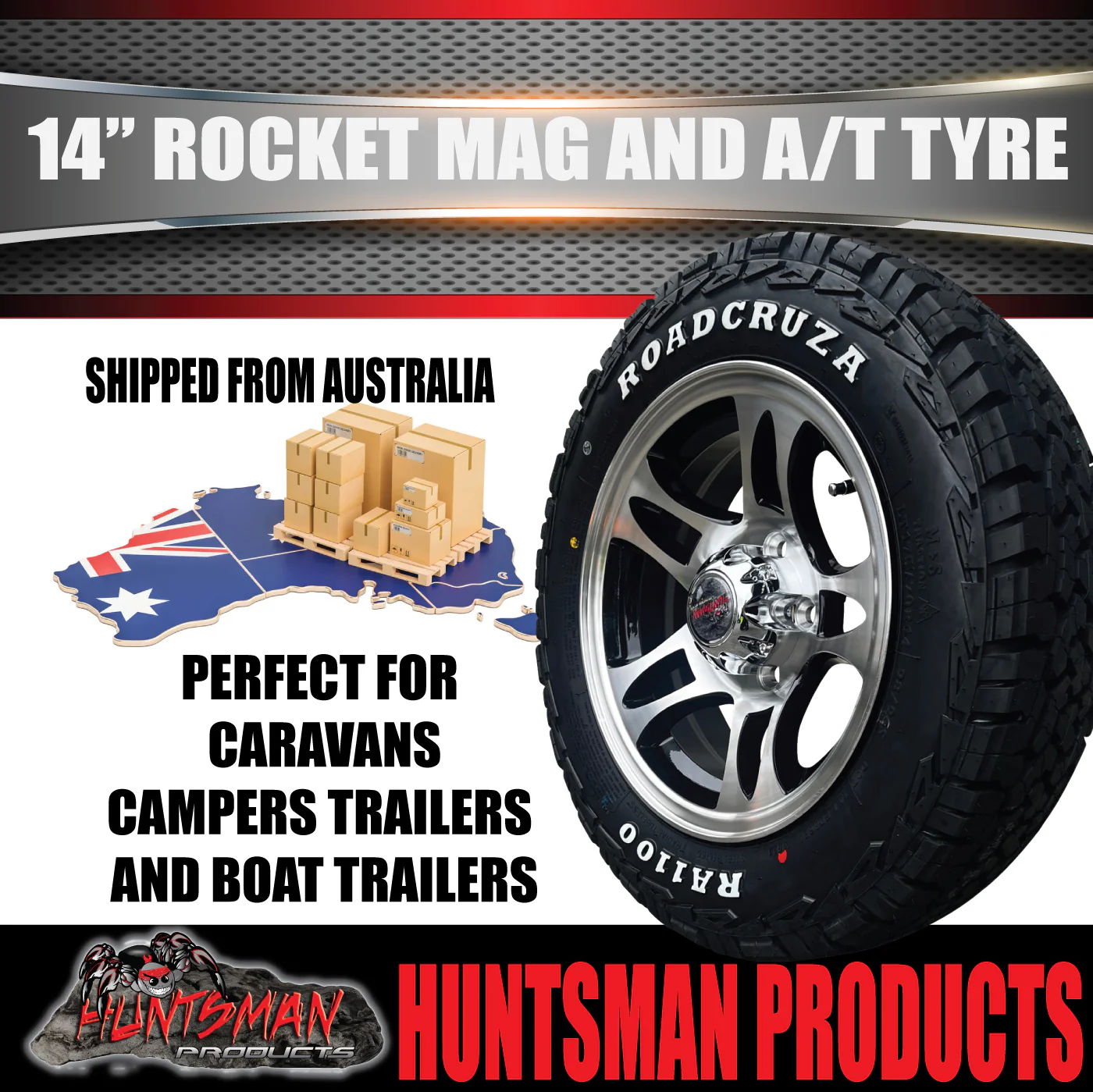 14x6 & 175/70R14 LT RA1100 Ford Stud Rocket Trailer Caravan Mag Wheel Rim & All Terrain Tyre - Image 4