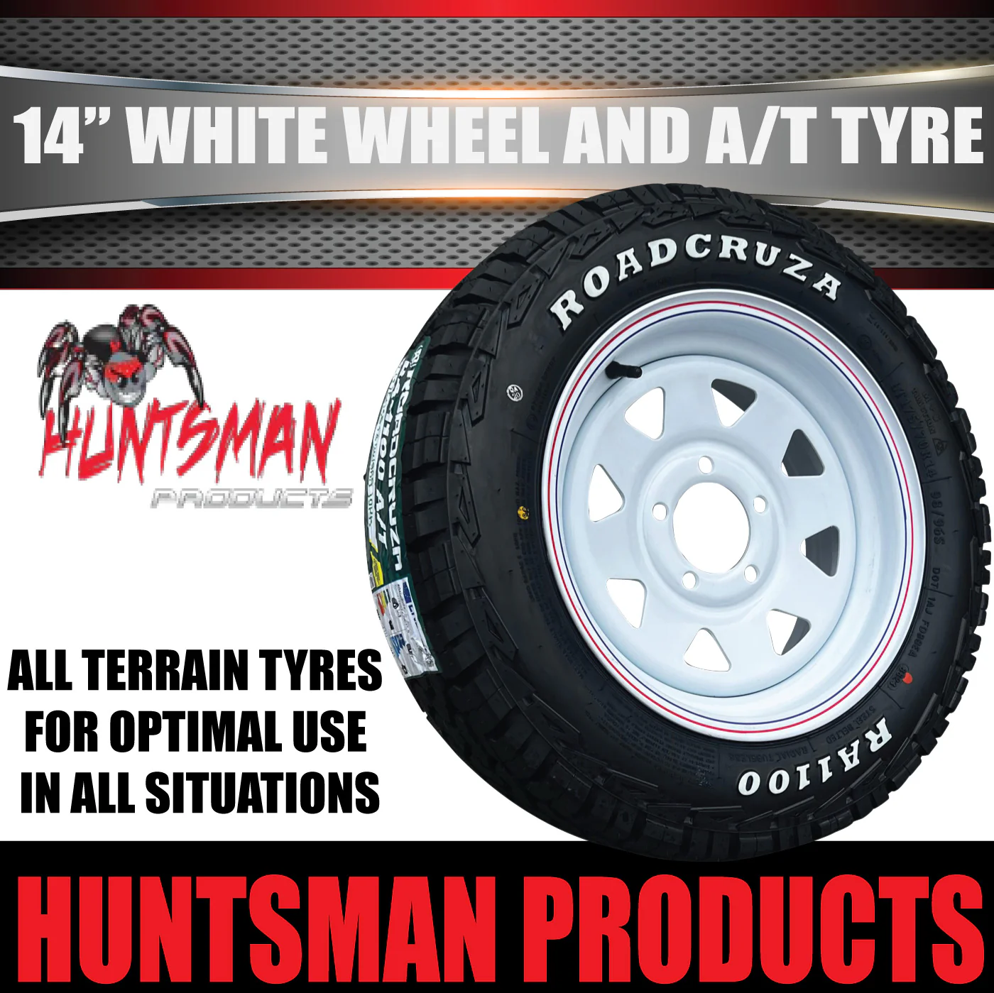 14x6 & 175/70R14 LT RA1100 Ford Stud White Trailer Caravan Wheel Rim & All Terrain Tyre 10ply - Image 4