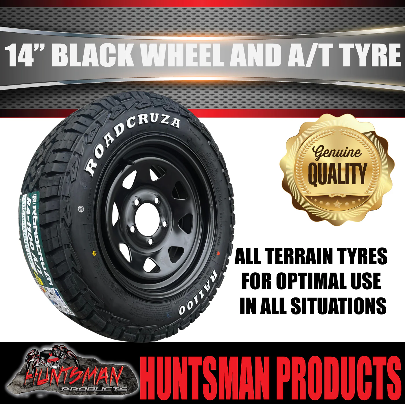 14x6 & 175/70R14 LT RA1100 HT Holden Black Trailer Caravan Wheel Rim & All Terrain Tyre 10ply - Image 2
