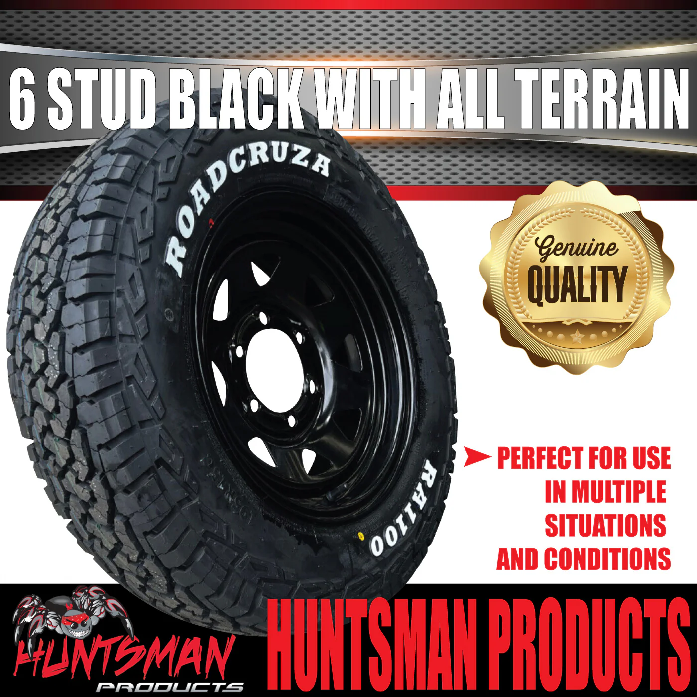 14x6 & 185R14 LT CF1100 6 Stud 6/139.7 PCD Trailer Caravan Black Rim & All Terrain Tyre - Image 5