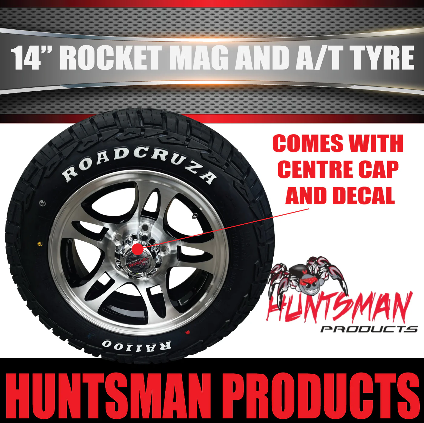 14" & 185R14 LT CF1100 Ford Stud Rocket Trailer Caravan Mag Wheel Rim & All Terrain Tyre - Image 3