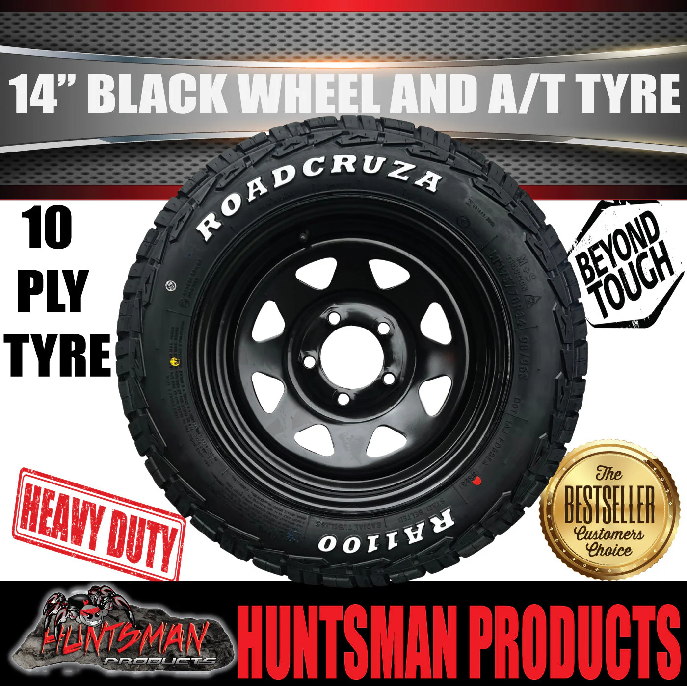 14x6 & 185R14 LT CF1100 HQ Holden Black Trailer Caravan Wheel Rim & All Terrain Tyre - Image 4
