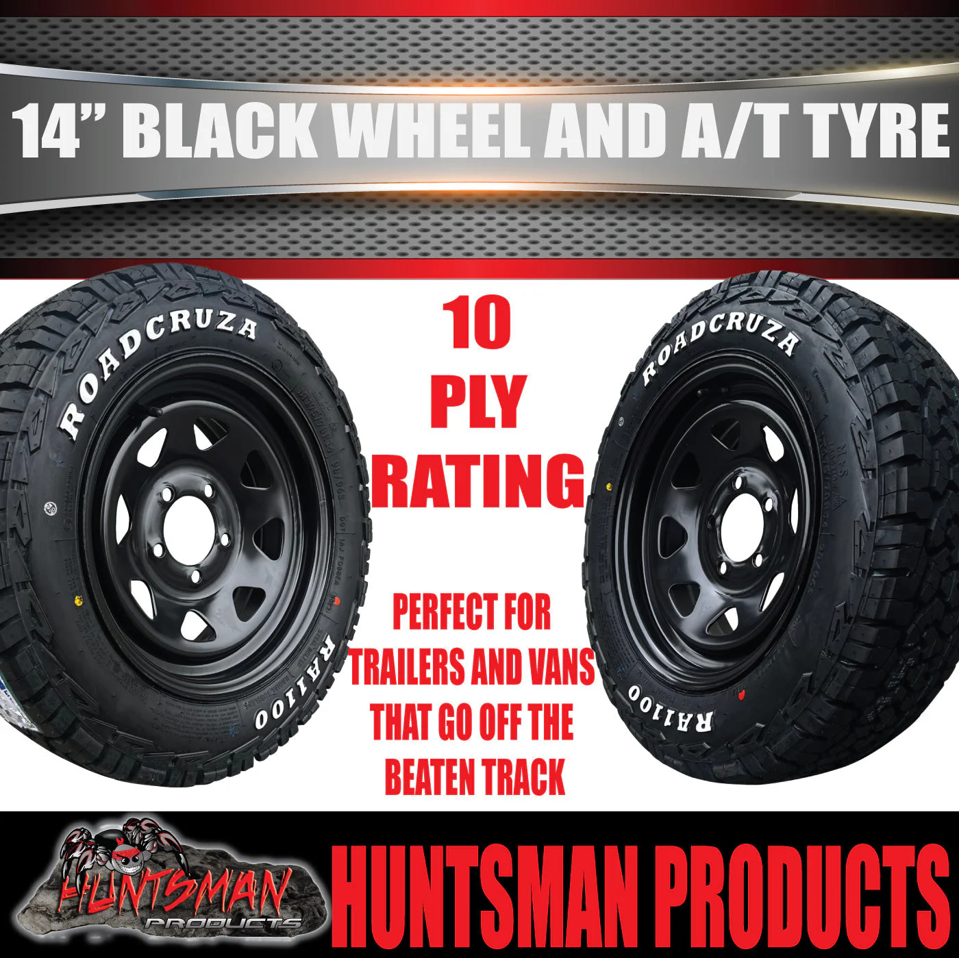 14x6 & 185R14 LT CF1100 HT Holden Black Trailer Caravan Wheel Rim & All Terrain Tyre - Image 3