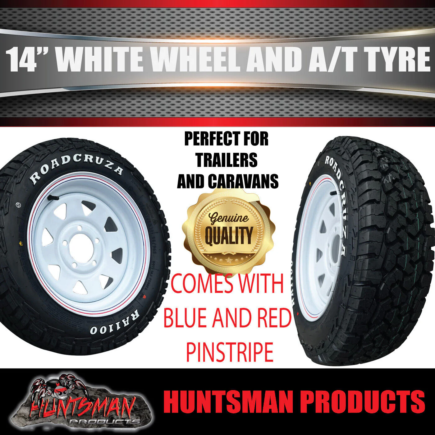 14x6 & 185R14 LT CF1100 HT Holden White Trailer Caravan Wheel Rim & All Terrain Tyre - Image 2