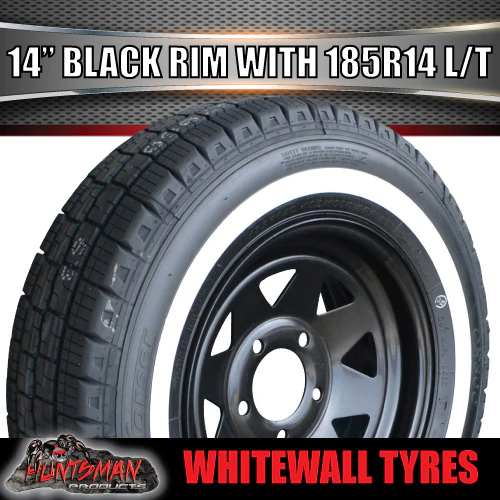 14X6 Black Trailer Caravan Steel Rim & 185R14C Whitewall Tyre suits Ford. 185 14 - Image 3