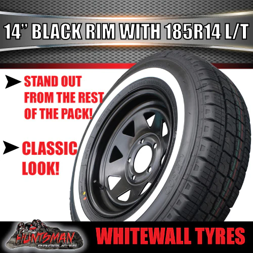 14X6 Trailer Caravan Black Steel Rim & 185R14C Whitewall Tyre suits HQ Holden. 185 14 - Image 2