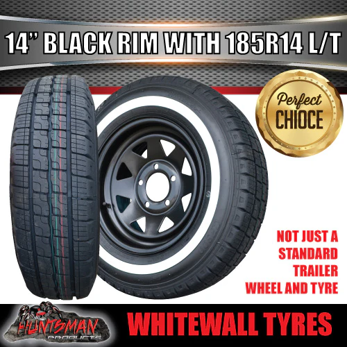 14X6 Black Trailer Caravan Steel Rim & 185R14C Whitewall Tyre suits HT. 185 14 - Image 4