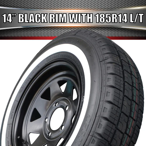 14X6 Black Trailer Caravan Steel Rim & 185R14C Whitewall Tyre suits HT. 185 14 - Image 6