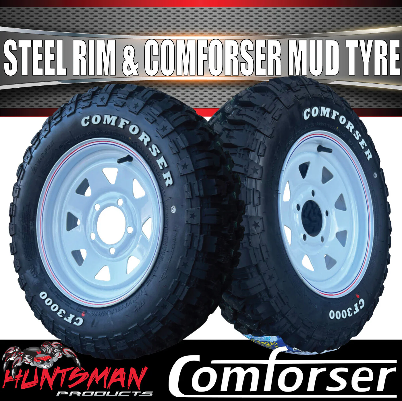 14x6 HQ Holden Pattern White Trailer Caravan Steel Rim & 185R14 LT Comforser Mud Tyre