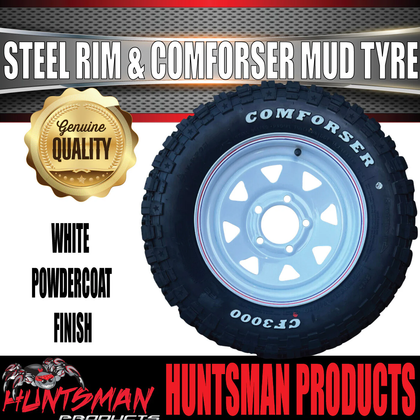 14x6 HQ Holden Pattern White Trailer Caravan Steel Rim & 185R14 LT Comforser Mud Tyre - Image 2