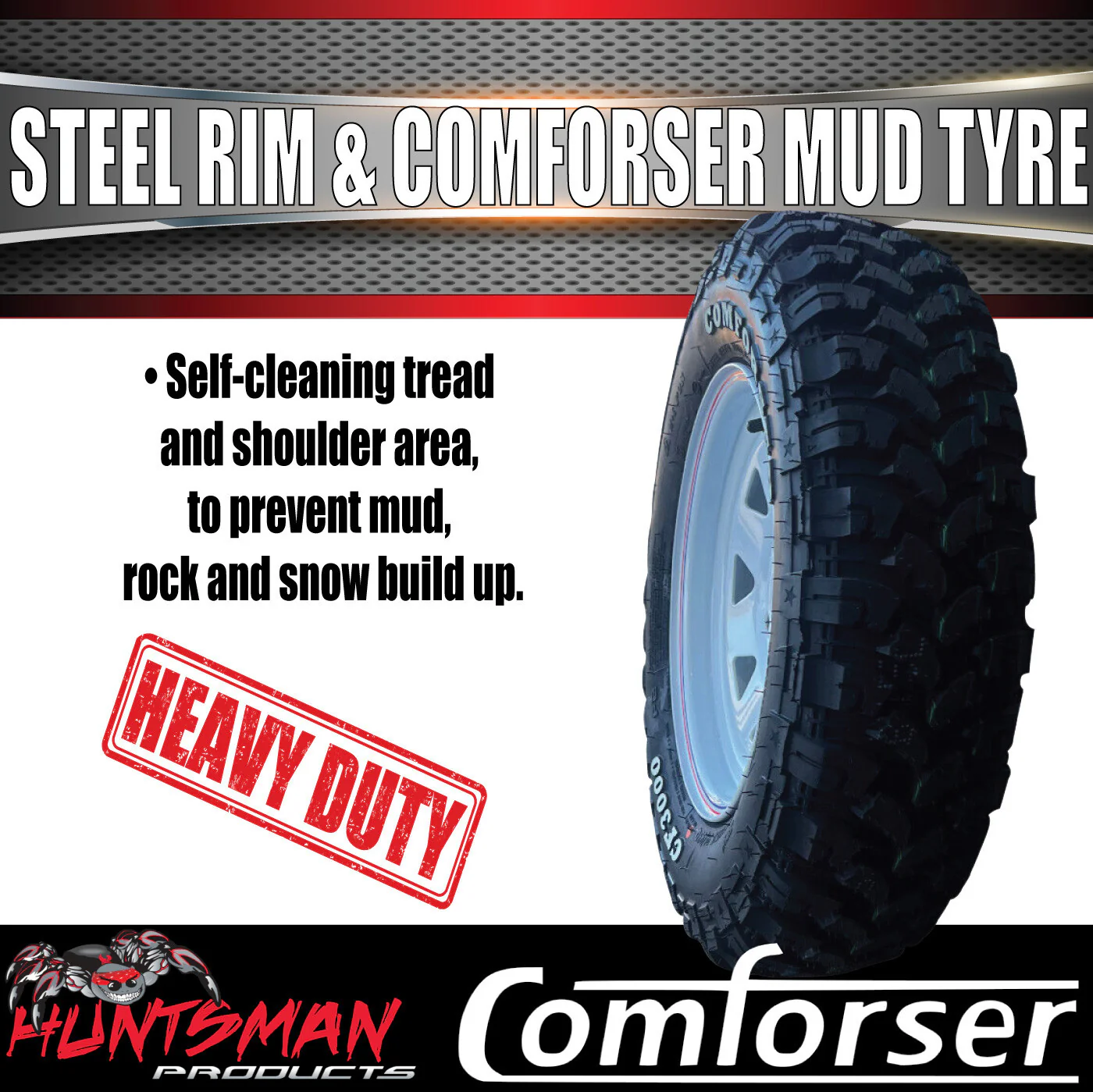 14x6 HQ Holden Pattern White Trailer Caravan Steel Rim & 185R14 LT Comforser Mud Tyre - Image 4