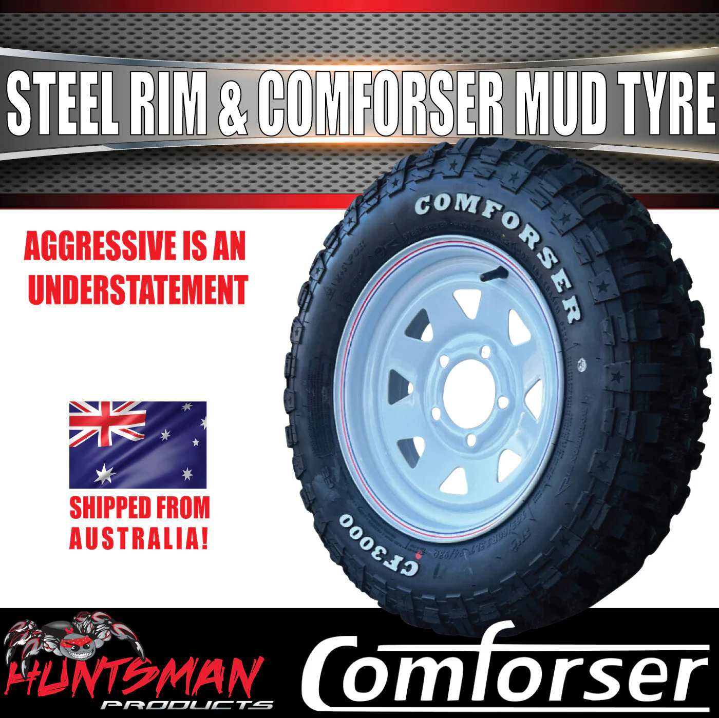 14x6 HQ Holden Pattern White Trailer Caravan Steel Rim & 185R14 LT Comforser Mud Tyre - Image 5