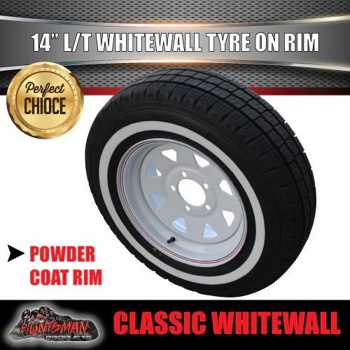14X6 Trailer Caravan HQ White Steel rim & 195R14C Whitewall Tyre. 195 14 - Image 3