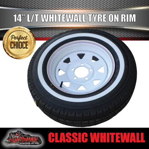 14X6 Trailer Caravan HQ White Steel rim & 195R14C Whitewall Tyre. 195 14 - Image 5