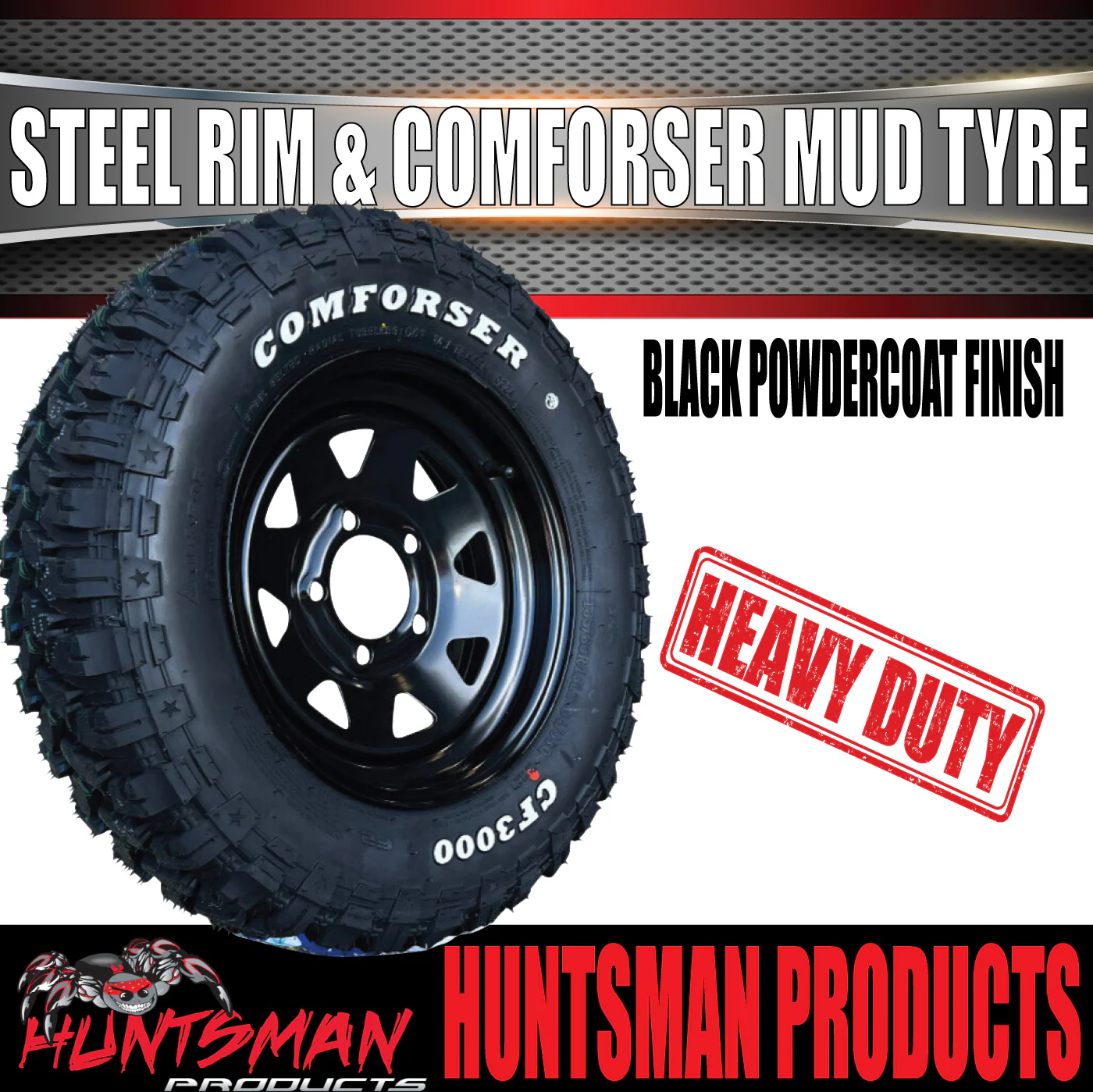14x6 HQ Holden Pattern Black Trailer Caravan Steel Rim & 185R14 LT Comforser Mud Tyre