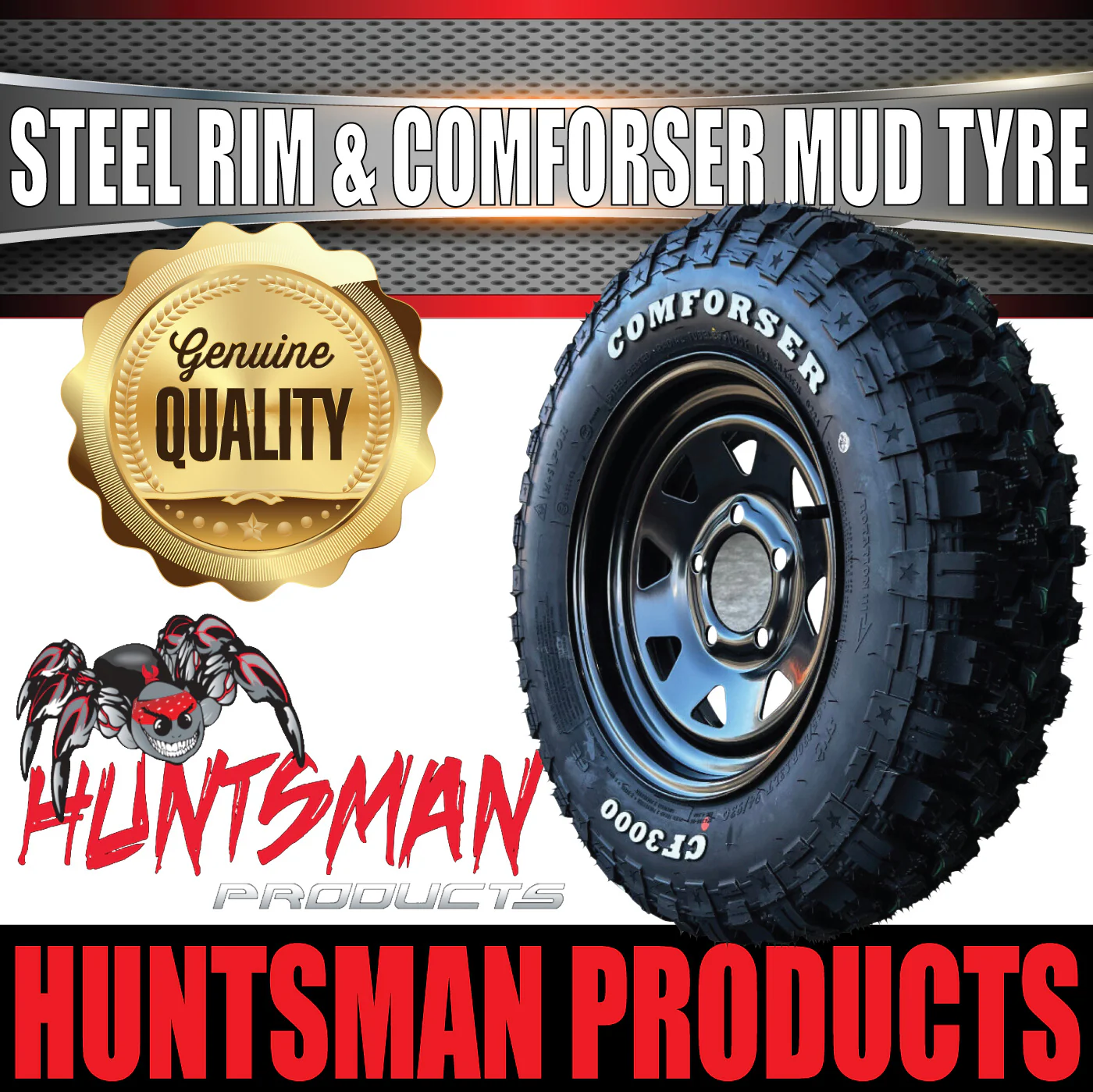 14x6 HQ Holden Pattern Black Trailer Caravan Steel Rim & 185R14 LT Comforser Mud Tyre - Image 5
