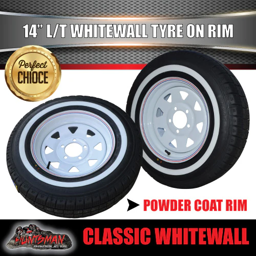 14X6 Trailer Caravan White Steel Rim & 185R14C Whitewall Tyre suits Ford. 185 14 - Image 2