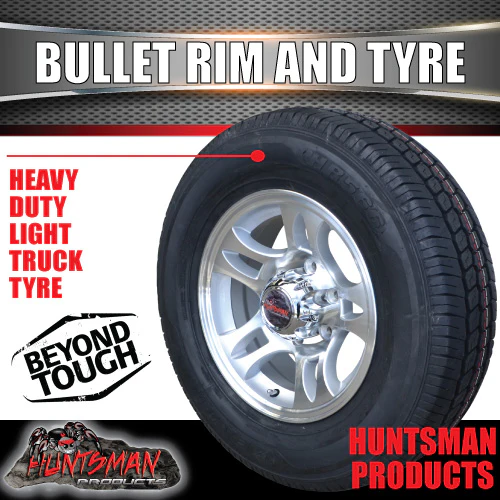 15" Trailer Caravan 6 Stud Landcruiser Pattern Bullet Mag Wheel & 195R15C Tyre. 195 15