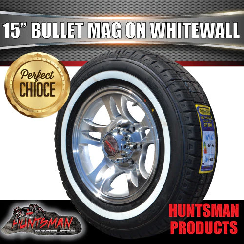 15" Trailer Caravan 6 Stud Bullet Mag Rim & 205/70R15C Whitewall Tyre. 205 70 15 - Image 2