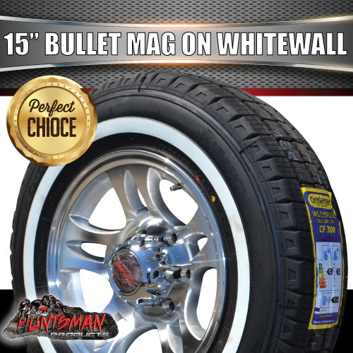 15" Trailer Caravan 6 Stud Bullet Mag Rim & 205/70R15C Whitewall Tyre. 205 70 15 - Image 5